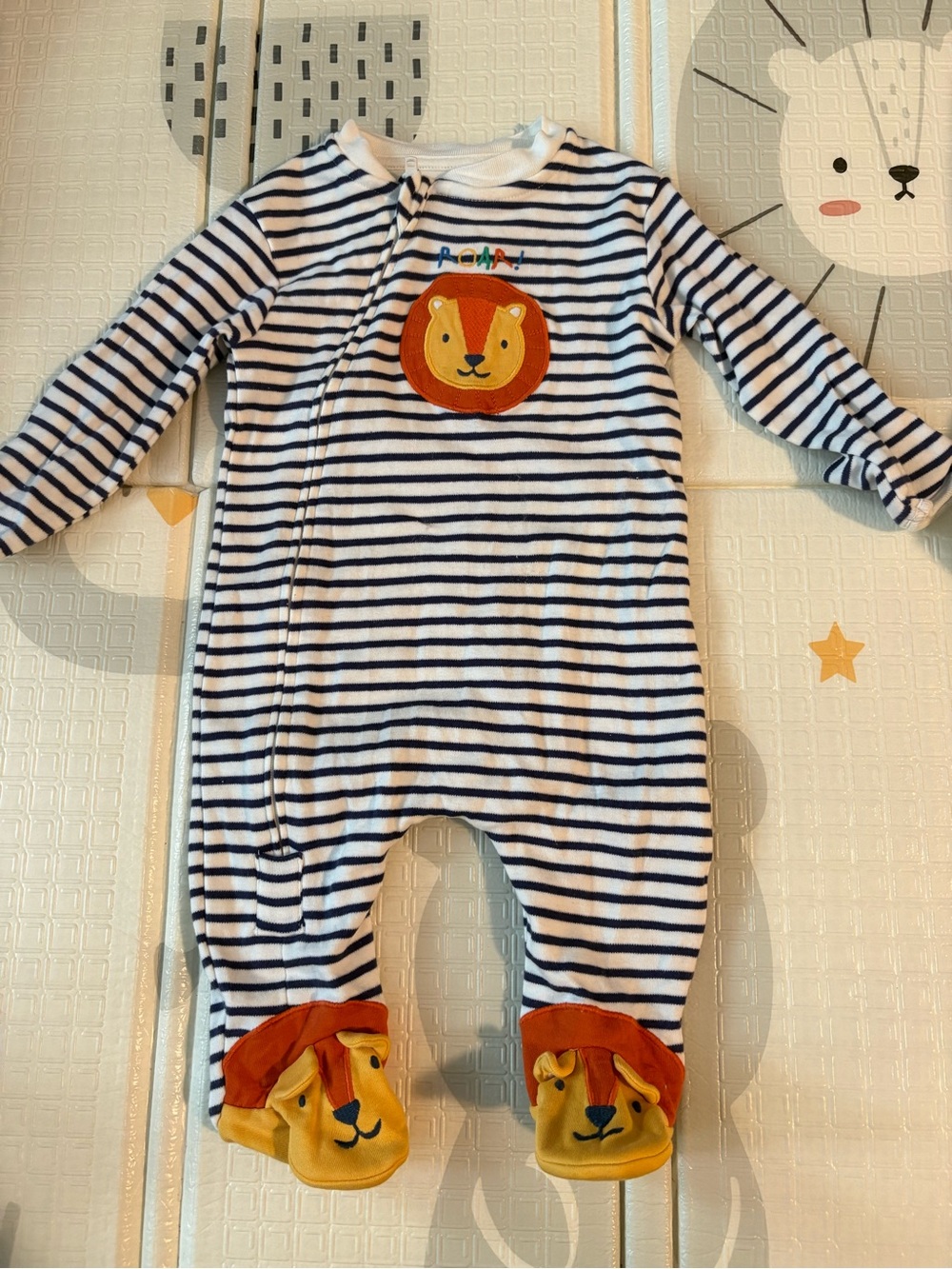 JoJo Maman Bebe cotton lion footed sleeper, size 3-6